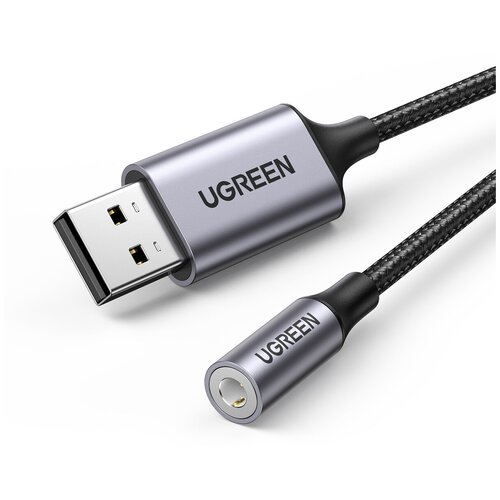 Адаптер UGREEN CM477 (30757) USB 2.0 to 3.5mm Audio Adapter Aluminum Alloy. Длина: 25 см. Цвет: темно-серый aluminum alloy front