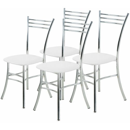 Стулья кухонные, Трио, для обеденной зоны, столовой, кухни, дома, дачи, металлический, каркас хром, сиденья трапеция, цвет белый, экокожа, 4 шт.