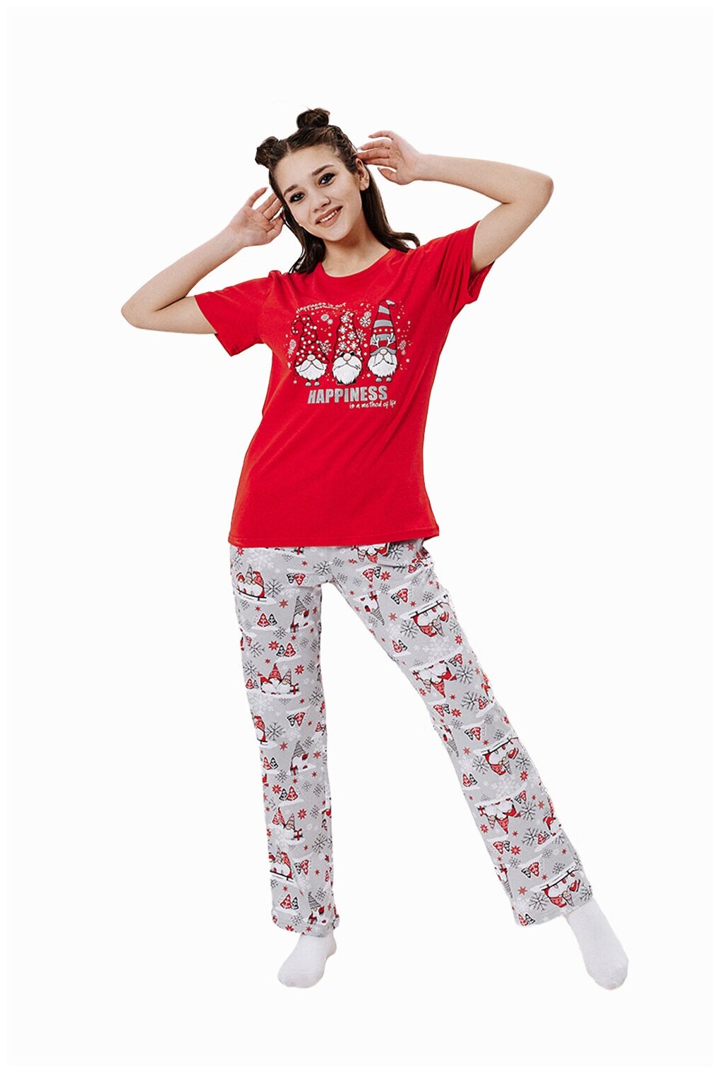 Комплект женский домашний НГ (футболка/брюки), цвет красный, размер 54 - фотография № 1