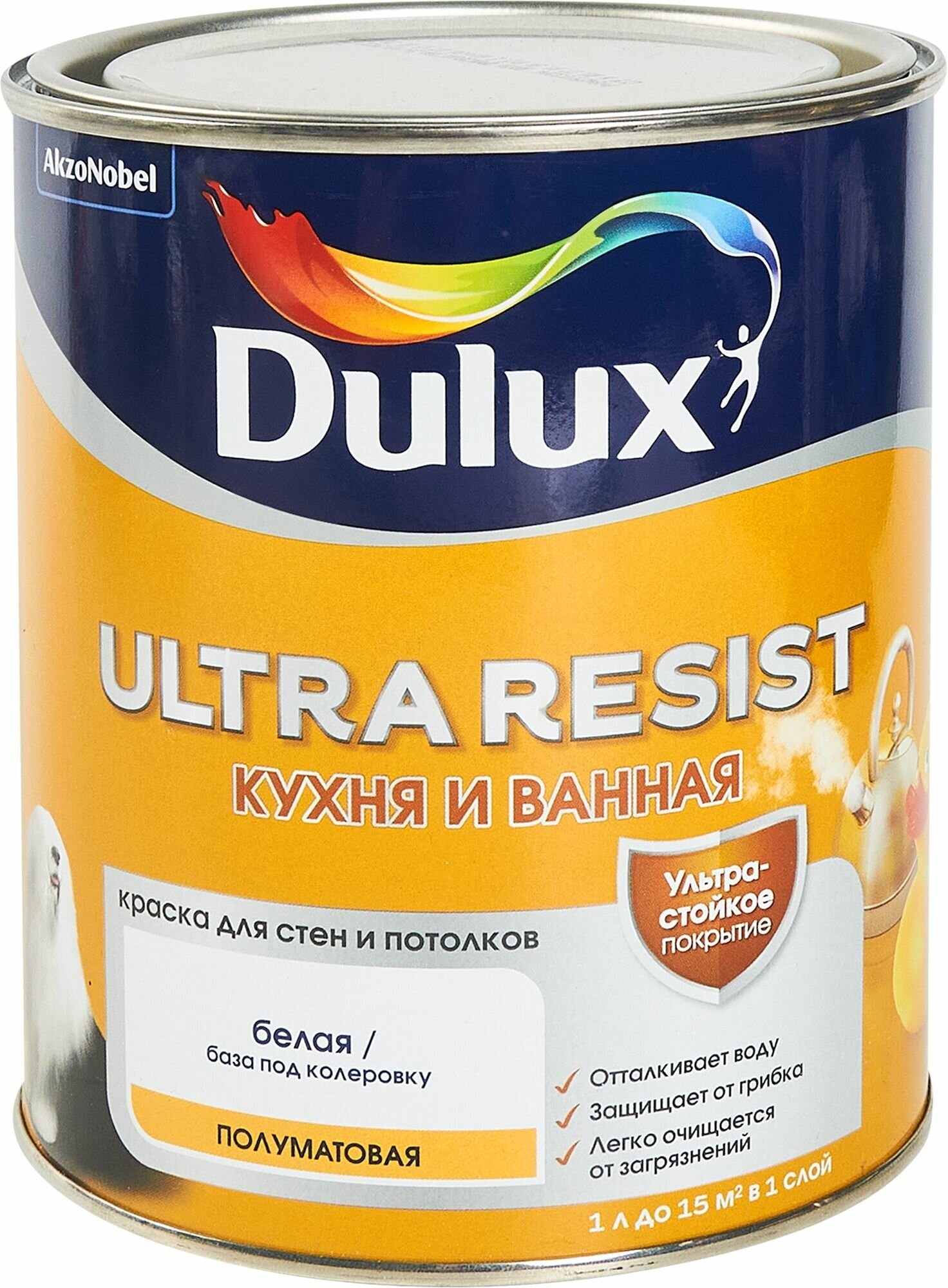Краска для стен кухни и ванны Ultra Resist полупрозрачная база BC 0.9 л