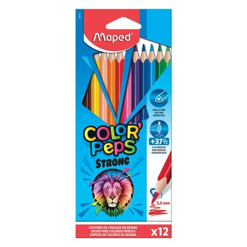 Карандаши цветные MAPED COLOR PEP'S Strong, набор 12 цветов, грифель 3,2 мм, пластиковый корпус, 862712