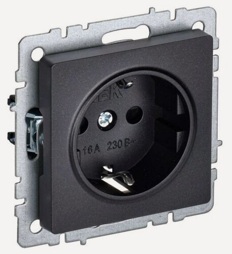 Изображение товара Розетка Iek BRITE РС11-1-0-БрЧ 16А с заземл. без защ. шторки черный, BR-R11-16-K02