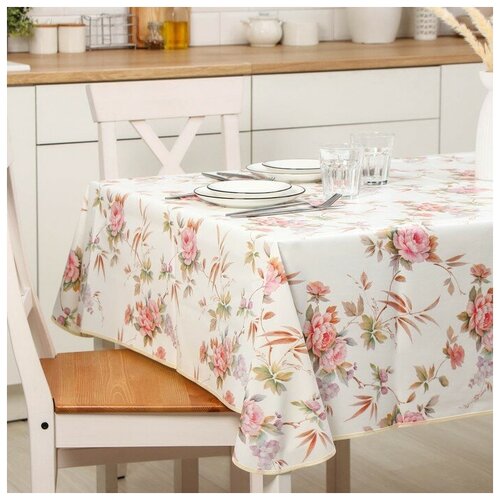 Скатерть на нетканой основе многоразовая с бейкой Розы 135180 см цвет бежевый 2145₽