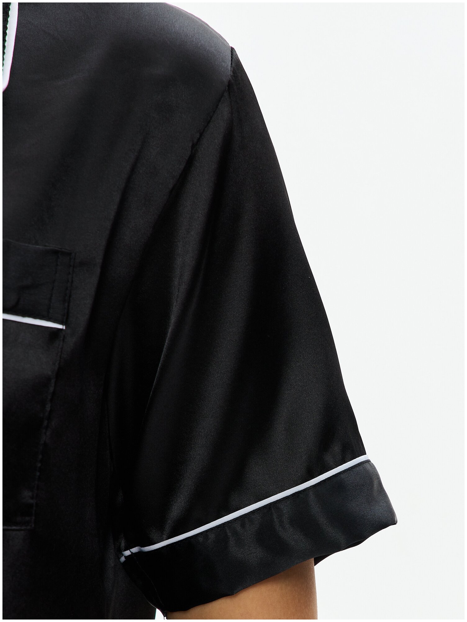 Пижама женская с брюками и рубашкой для сна, шелковая , атласная , домашняя одежда черная 42/M размер - фотография № 11