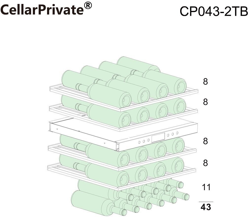 Винный шкаф встраиваемый, двухзонный Cellar Private CP043-2TB, чёрный - фотография № 6