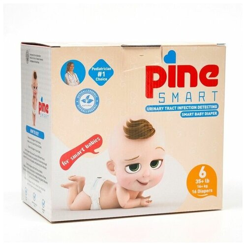 Подгузники детские умные Pine Smart 6 Ekstra Large, 16 кг, 16 шт.