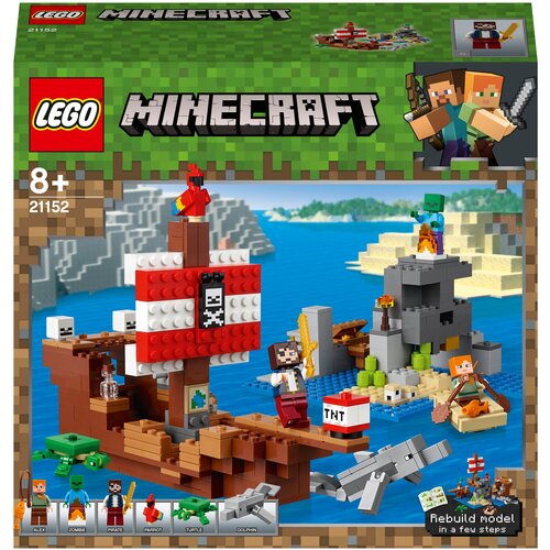 конструктор lego minecraft 21152 приключения на пиратском корабле 386 дет Конструктор LEGO Minecraft 21152 Приключения на пиратском корабле, 386 дет.
