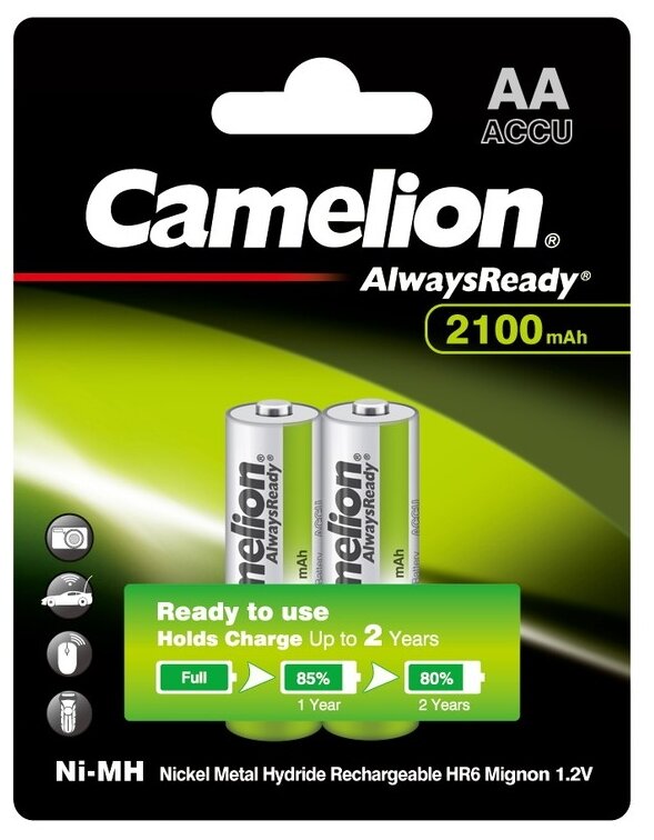 Camelion AA- 2100mAh Ni-Mh Always Ready BL-2 (NH-AA2100ARBP2, аккумулятор, 1.2В)