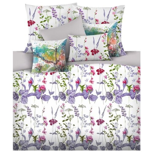 фото Постельное белье семейное mona liza inga, сатин, 50 х 70 см, серый/белый/фиолетовый