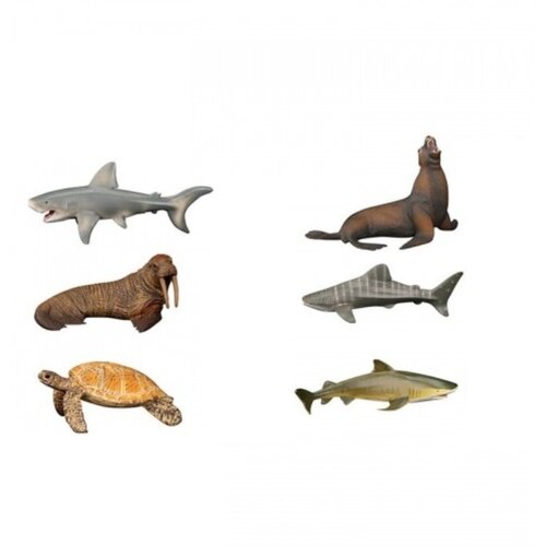 Набор фигурок Морские обитатели 6 разных видов (Морж, Морской лев, Черепаха, Белая акула, Китовая акула, Тигровая акула) S+S Toys