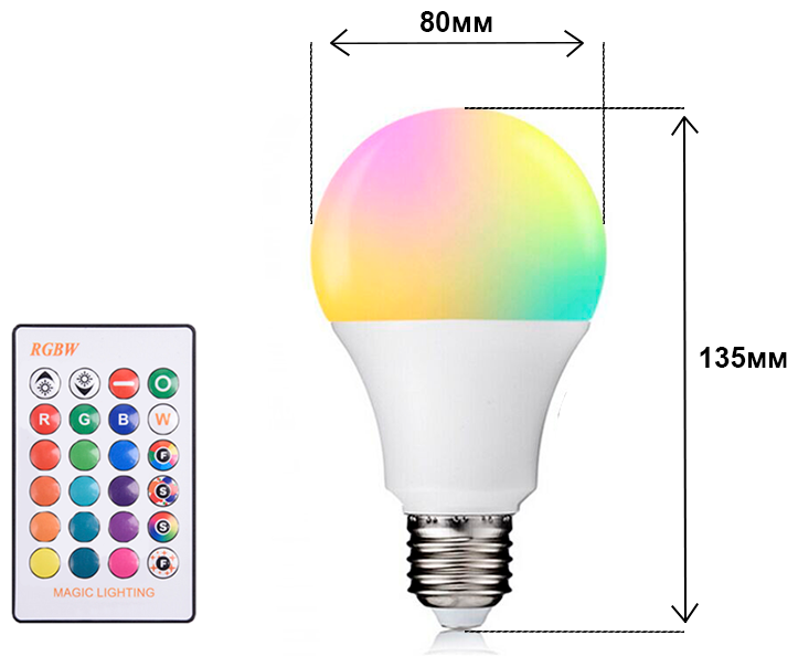 Светодиодная лампочка RGBW с пультом дистанционного управления 80х135 мм E27 15W х 2шт