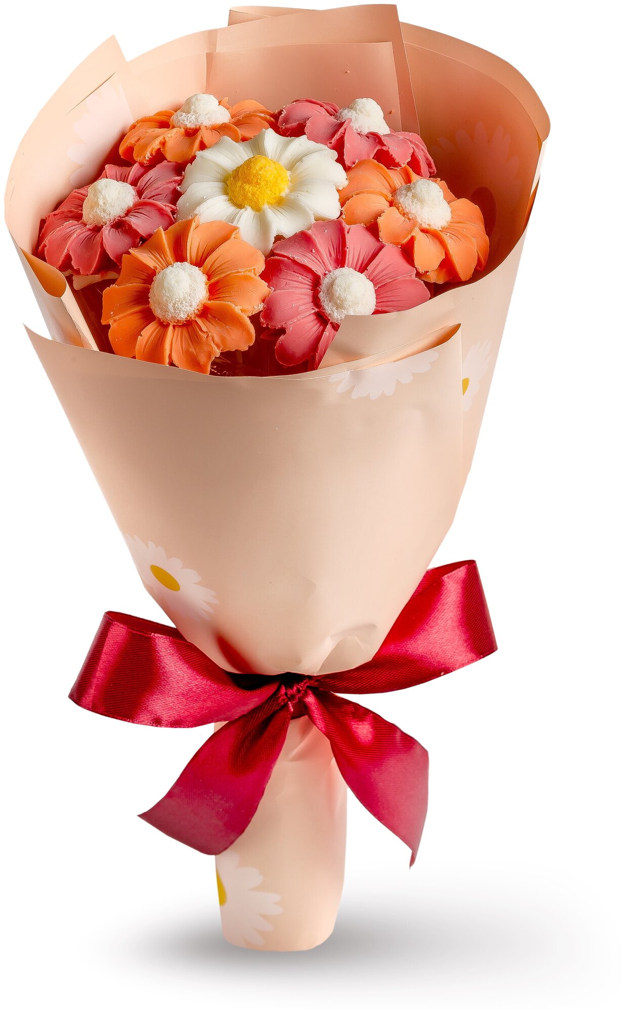 Шоколадный букет "Семь ромашек на счастье" (7 штук), 140 гр (розовый меланж)