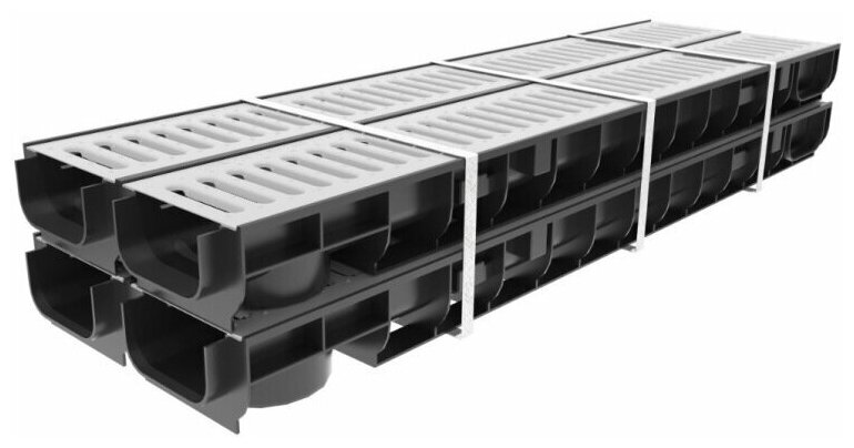 Комплект лоток водоотводный Gidrolica Standart 100х146х8 см пластиковый с решеткой стальной оцинкованной класса А15 в упаковке 2 комплекта