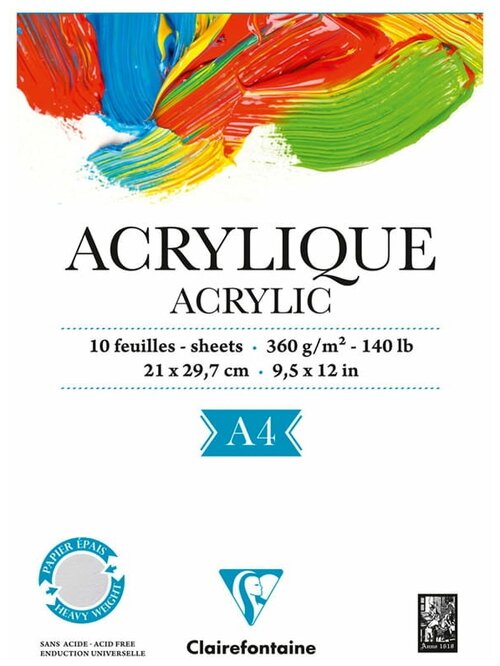 Альбом для акрила Clairefontaine Acrylic  29.7 х 21 см (A4), 360 г/м², 10 л.