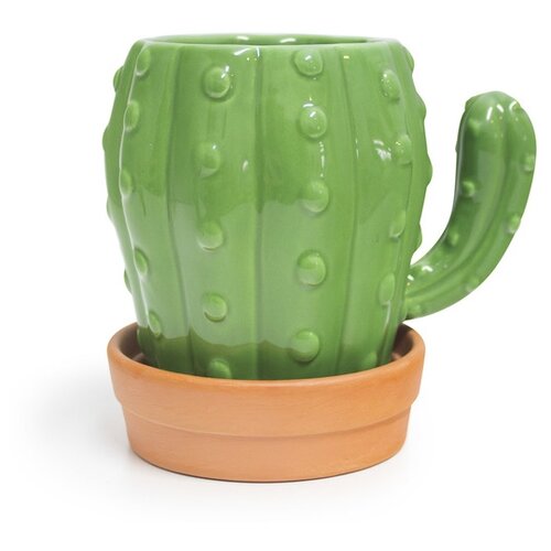 фото Balvi кружка с блюдцем cactus 450 мл зеленый/коричневый