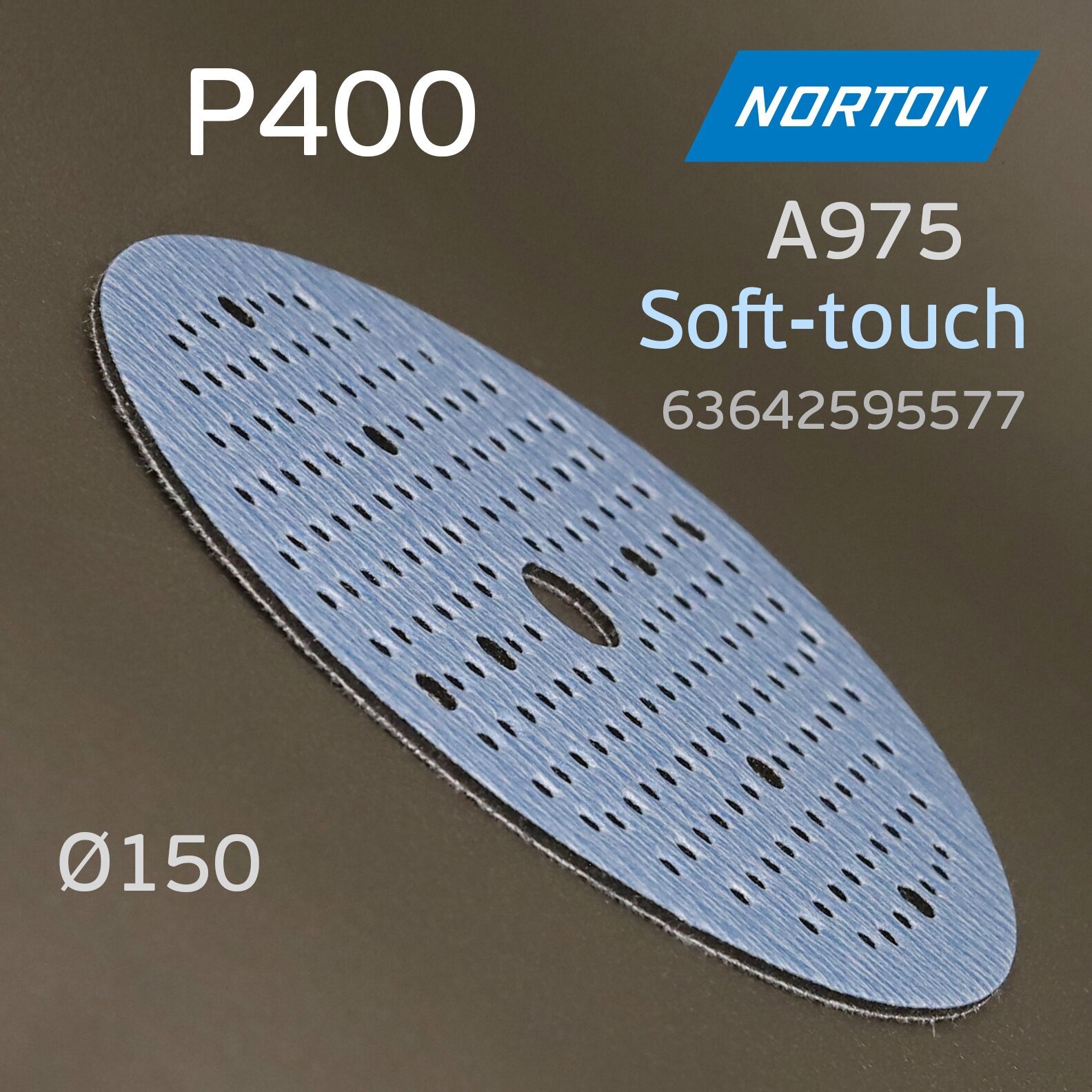 Круг шлифовальный Norton A975 Р400 на поролоне Soft-touch (181отв.) липучка