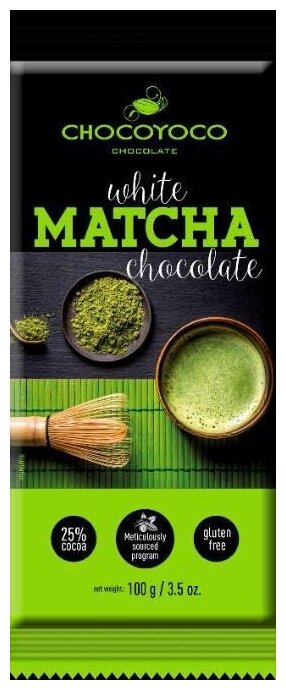 Белый шоколад CHOCOYOCO MATCHA с зеленым чаем матча 100г без глютена