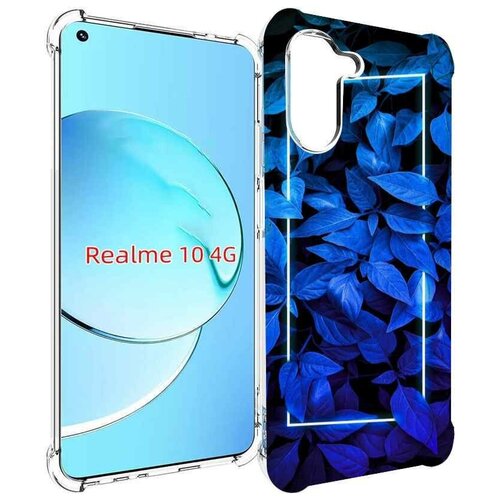 Чехол MyPads голубые цветочки неон для Realme 10 задняя-панель-накладка-бампер