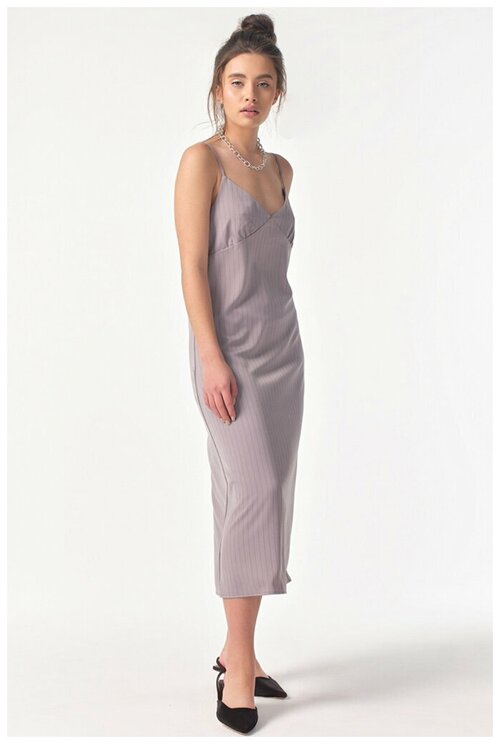 Платье-комбинация FLY, в бельевом стиле, прилегающее, миди, размер 46, серый