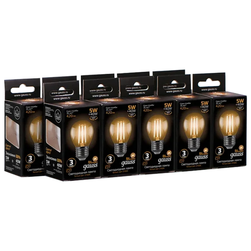 Светодиодная лампа GAUSS LED Filament Globe E27 5W 2700K (упаковка 10 шт)