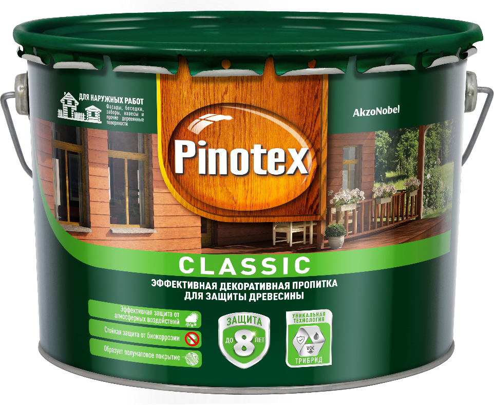 Pinotex Classic / Пинотекс Классик фасадная пропитка для дерева защита 9л бесцветный