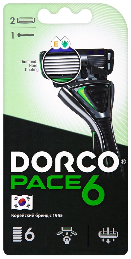 Многоразовый бритвенный станок Dorco Pace 6, серебристый , 2 шт.
