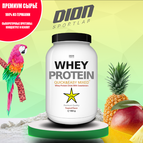 Whey Protein Dion Sportlab Комплекс сывороточных белков: концентрат и изолят. Вкус: Тропический, 900 г протеиновый коктейль с витаминами protein shake dion sportlab вкус шоколад порошок 900 г