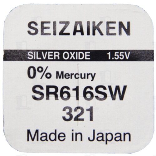 Батарейка для часов Seiko Seizaiken 321 SR616SW Silver Oxide 1.55V, в блистере 1 шт.