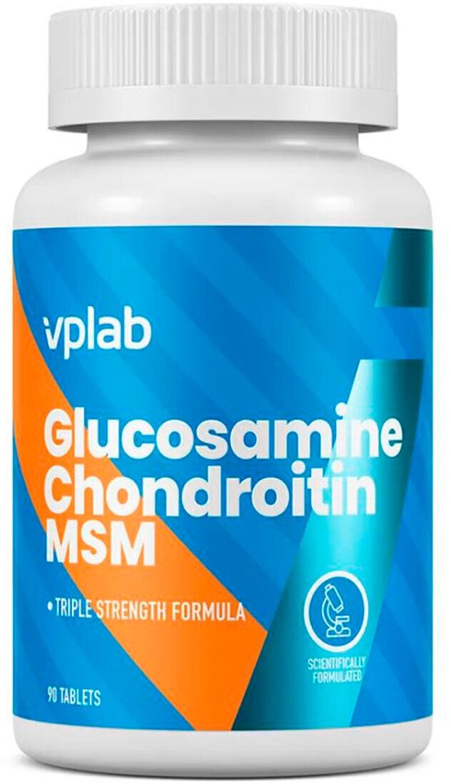 VPLab Nutrition Глюкозамин, хондроитин и MSM для здоровья суставов и связок, 90 таблеток, VPLab