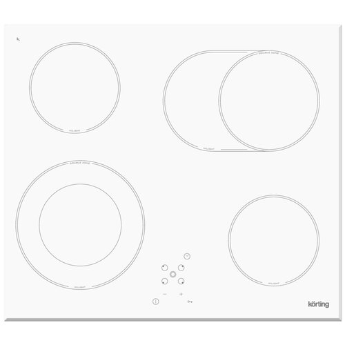 Встраиваемые электрические панели Korting/ Электрическая, 5х58x51 см, стеклокерамика, сенсорное управление, конфорка с овальной зоной расширения, конфорка с круглой двойной зоной расширения, белая