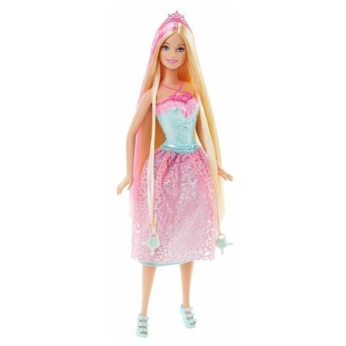 Кукла Barbie Принцесса с бесконечно длинными волосами, 29 см, DKB60 размер платья: 100-110 см голубой