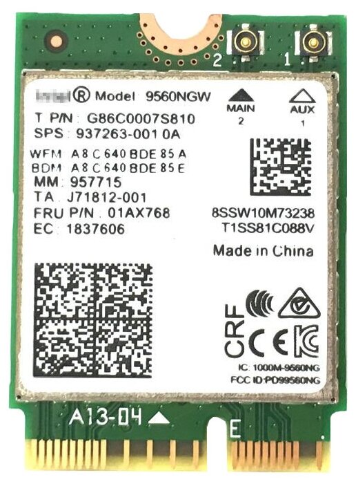 Bluetooth+Wi-Fi адаптер Intel 9560NGW.AC, зеленый