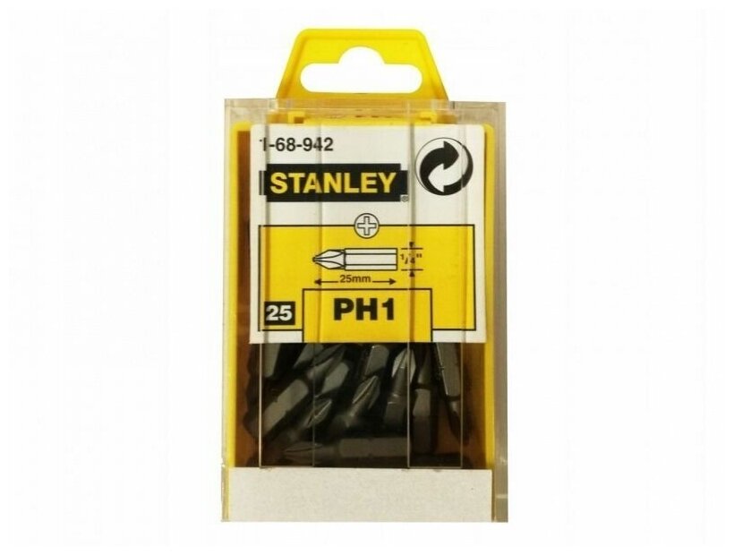 Вставки биты шестигранные Ph1 25мм 25 штук Stanley 1-68-942