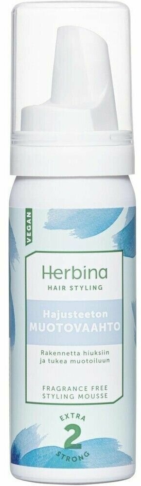 Пена-мусс для укладки волос Herbina Extra Strong 2 без отдушки с термозащитой 50 мл (из Финляндии)