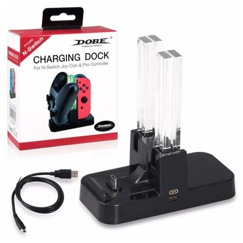 Dobe Зарядная станция Joy-Con & Pro Controller Charging Dock для контроллеров консоли Nintendo Switch (TNS-879), черный, 1 шт. зарядная станция для 4 х контроллеров joy con ipega pg 9177 switch