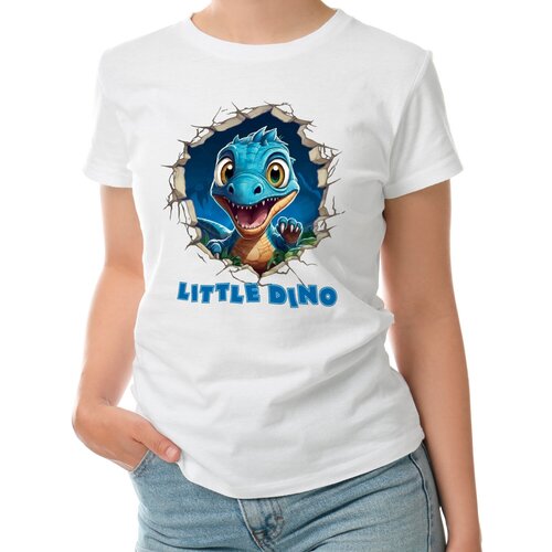 Женская футболка «Little dino на белом» (2XL, белый)