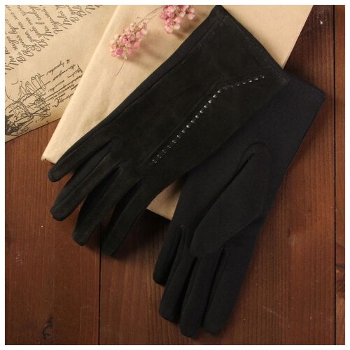фото Перчатки жен безразмерные, 24*1*8см, замша/текстиль, без подклада, черный 1906671 сима-ленд