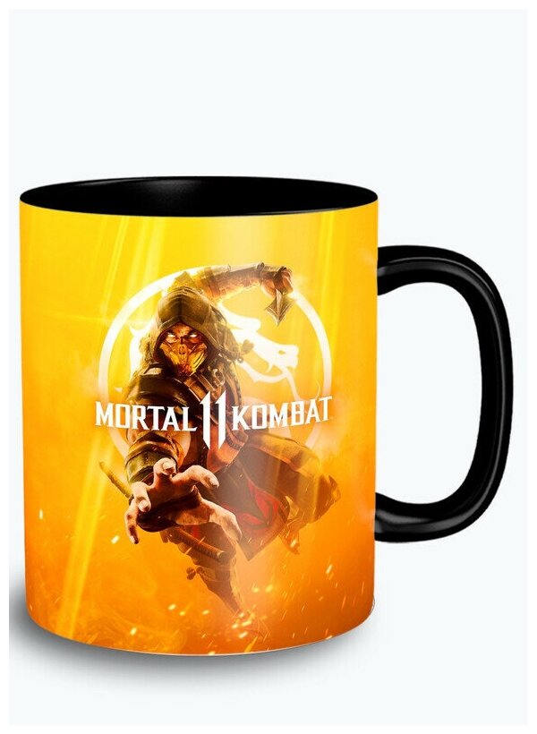 Кружка черная игры Mortal Kombat 11 (мортал комбат 11, сабзиро, скорпион, файтинг) 12251