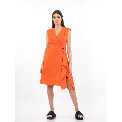 Платье с запахом ЭНСО, хлопок, полуприлегающее, миди, размер 50, оранжевый