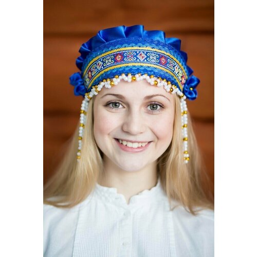 Кокошник русский народный традиционный Инна, синий кокошник русский народный традиционный виктория золотой с серебром