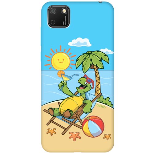 фото Силиконовая чехол-накладка silky touch для huawei y5p / honor 9s с принтом "relaxing turtle" голубая gosso