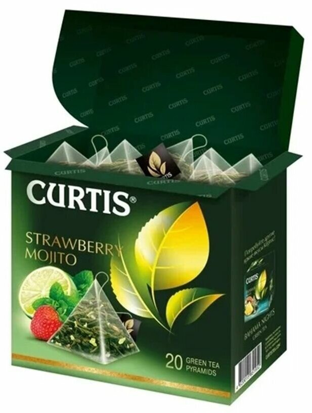 Чай зеленый Curtis Strawberry Mojito, 20 пирамидок, 1 пачка - фотография № 2
