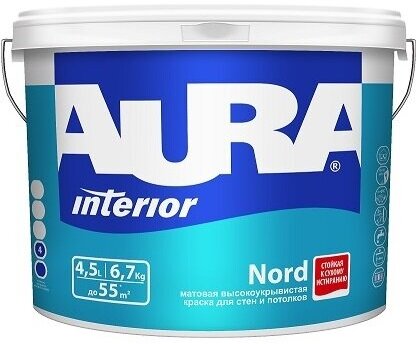 Краска акриловая Aura Nord для детской влагостойкая моющаяся матовая белый 45 л 45 кг