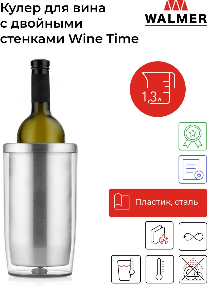 Кулер для вина с двойными стенками Walmer Wine Time 20 см 1.3 л стальной