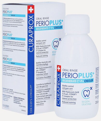 Изображение товара Жидкость - ополаскиватель CURAPROX Perio Plus Regenerate PPR209, с содержанием хлоргексидина 0,09% и гиалуроновой кислотой (200 мл)