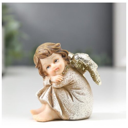 фото Сувенир полистоун "одинокий ангел в бежевом платье" 6.2х5.5х4 см сима-ленд