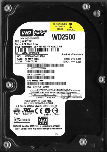 Жесткий диск Western Digital WD2500JD 250Gb SATA 3,5" HDD