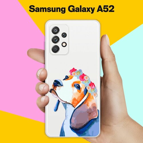 Силиконовый чехол на Samsung Galaxy A52 Бигль с цветами / для Самсунг Галакси А52 силиконовый чехол бигль с цветами на samsung galaxy a52