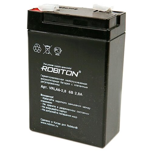 Аккумуляторная батарея ROBITON VRLA 6-2.8 6В 2.8 А·ч аккумулятор robiton vrla6 12 12000mah 7628