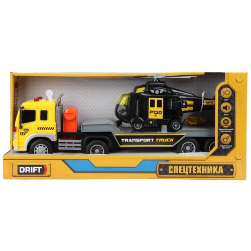 машины drift автовоз с самолетом transport truck 1 50 Грузовик DRIFT 82217 1:16, 18 см, желтый/черный